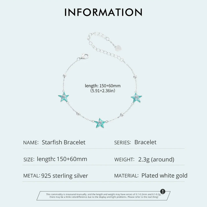 Blue Starfish 925 Sterling Silver Bracelet